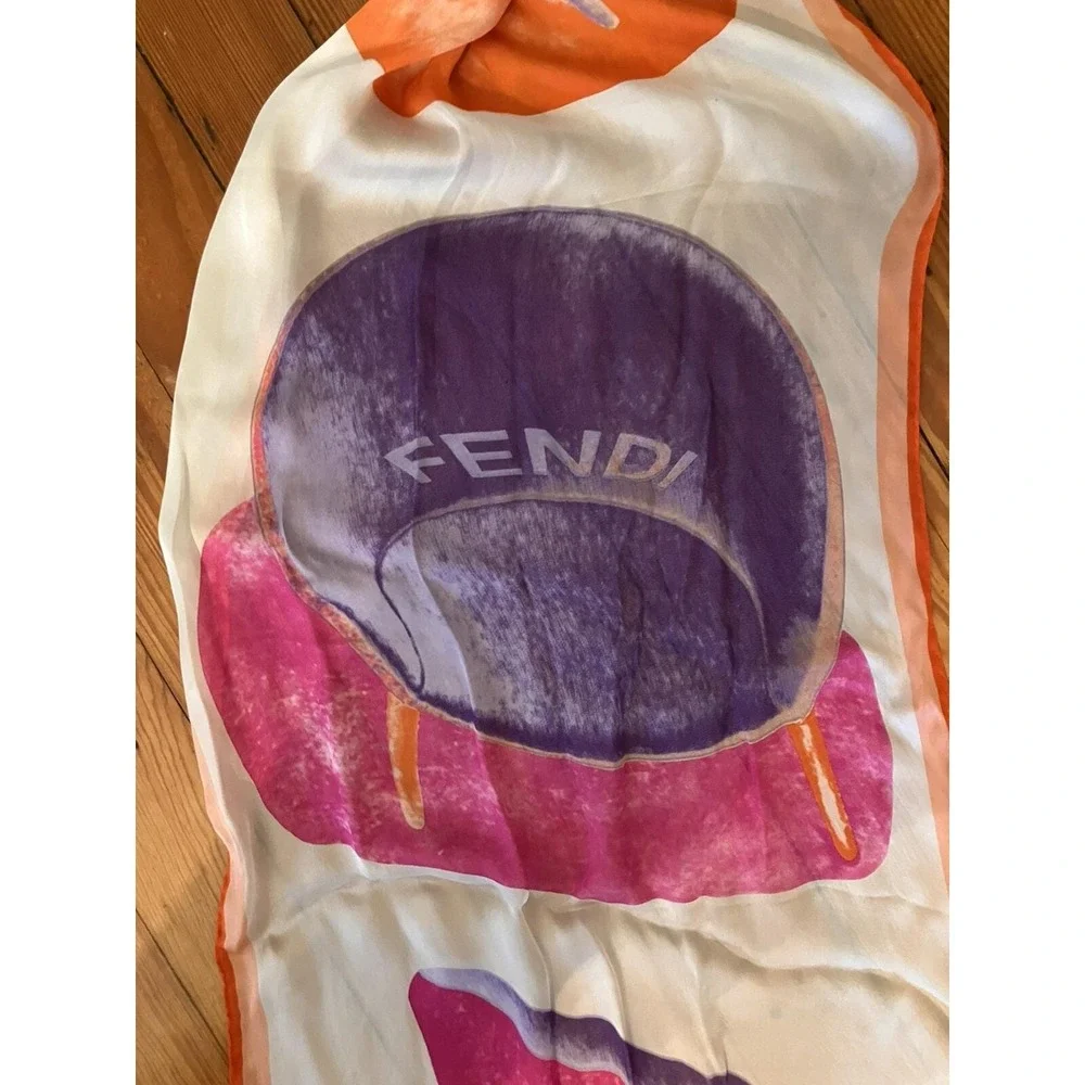 Vintage FENDI Scarf Silk‎ Chairs Orange Pink 60x15 High end Old Money